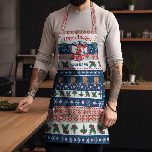 NRL Sydney Roosters Custom Name Christmas Gift For Fans Apron