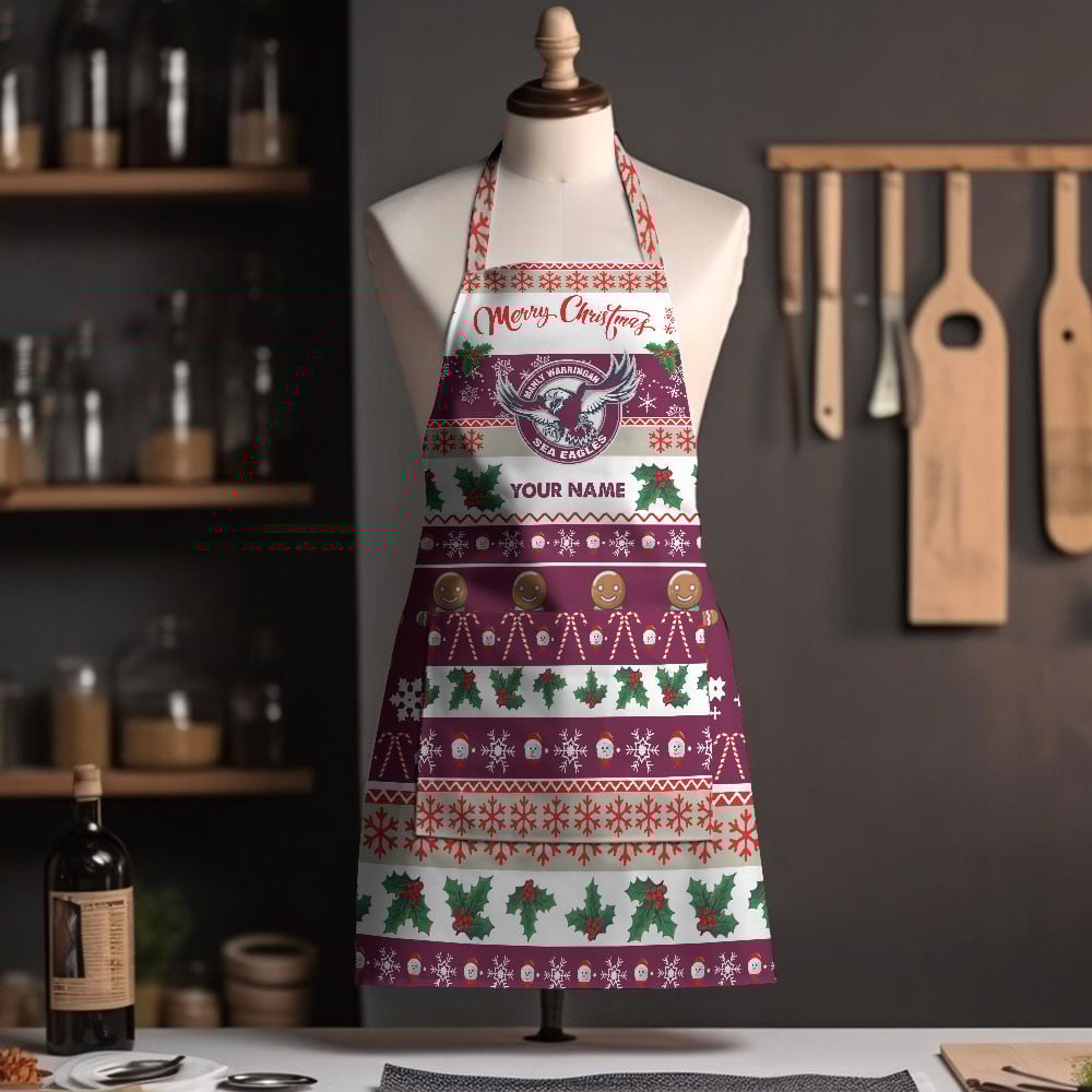 NRL Manly Warringah Sea Eagles Custom Name Christmas Gift For Fans Apron