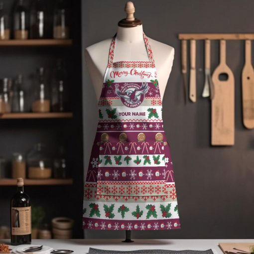 NRL Manly Warringah Sea Eagles Custom Name Christmas Gift For Fans Apron