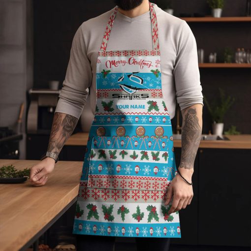 NRL Cronulla-Sutherland Sharks Custom Name Christmas Gift For Fans Apron
