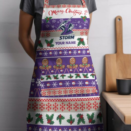 NRL Melbourne Storm Custom Name Christmas Gift For Fans Apron