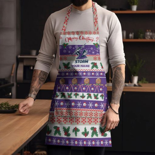 NRL Melbourne Storm Custom Name Christmas Gift For Fans Apron