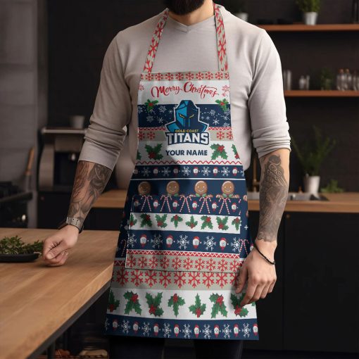 NRL Gold Coast Titans Custom Name Christmas Gift For Fans Apron