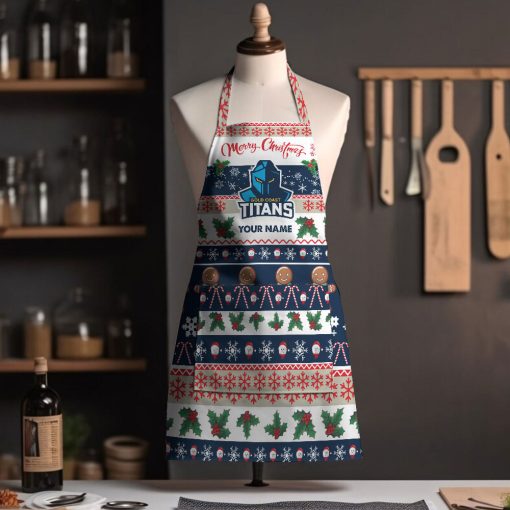 NRL Gold Coast Titans Custom Name Christmas Gift For Fans Apron