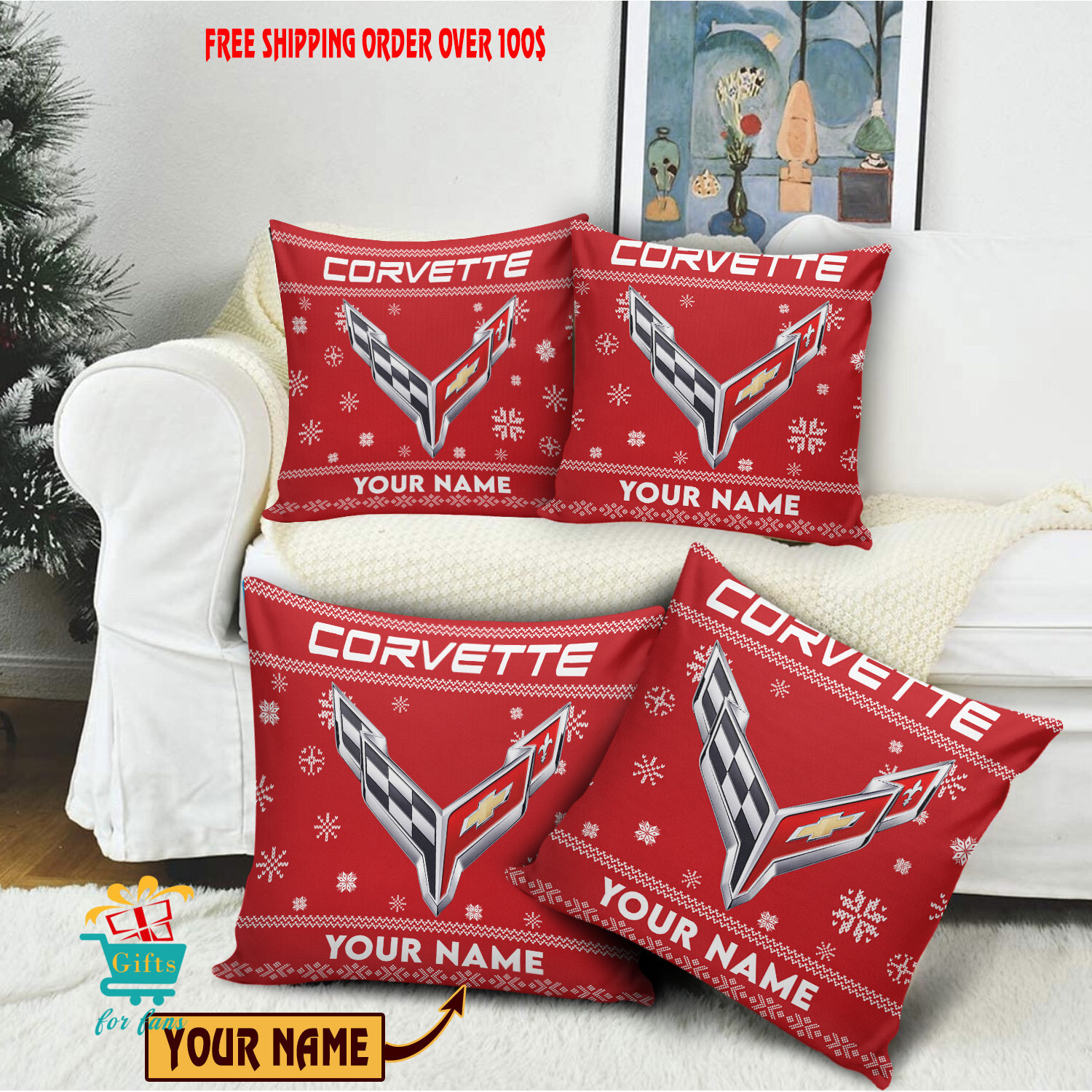 Chevrolet Corvette Custom Name Special Edition Square Pillow Case Chevrolet Corvette Custom Name Special Edition Square Pillow Case