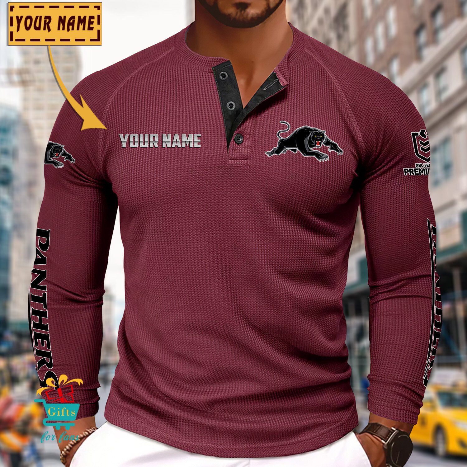 Penrith Panthers Custom Name New Edition Henley Long Sleeve Shirt Penrith Panthers Custom Name New Edition Henley Long Sleeve Shirt