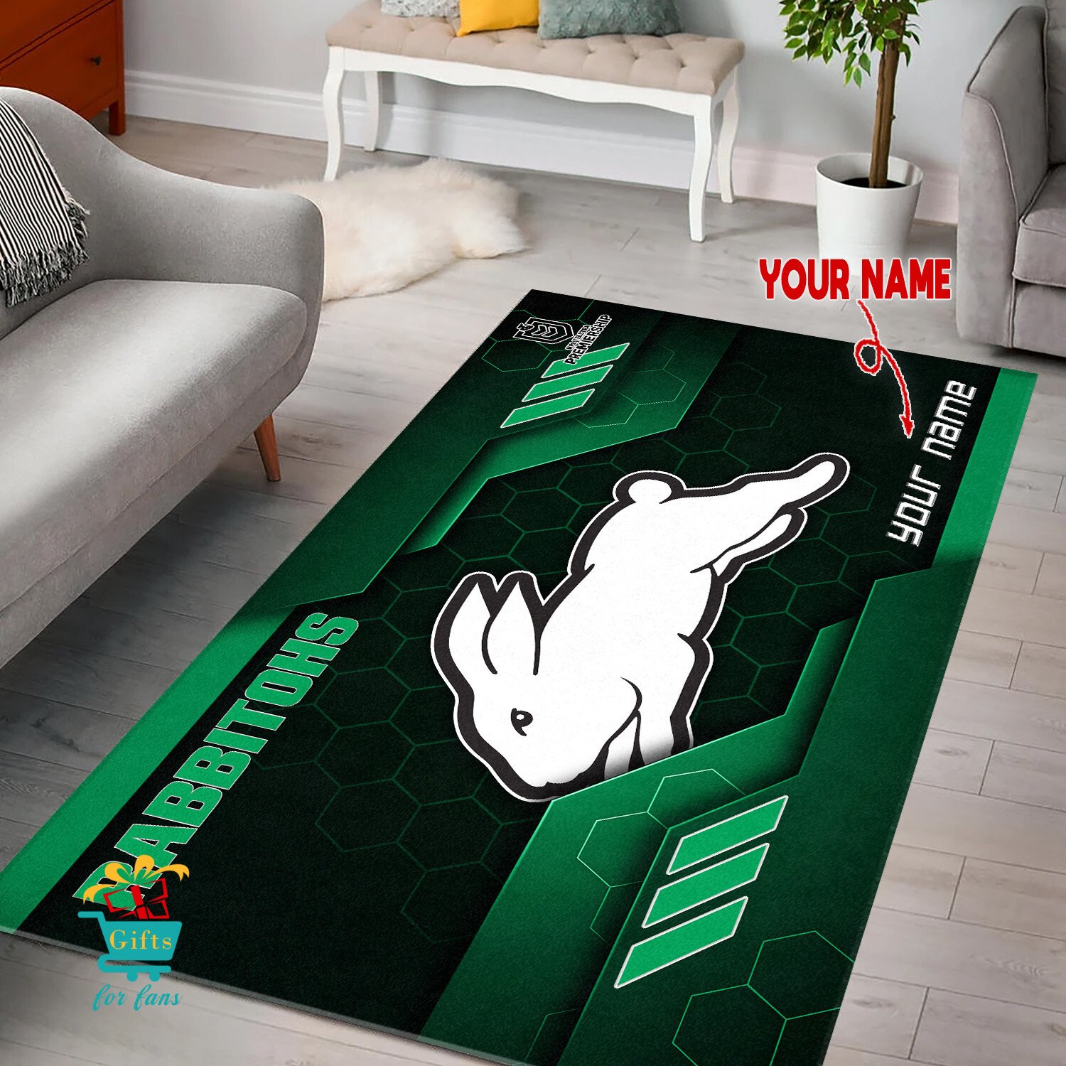 South Sydney Rabbitohs Custom Name New Edition Floor Rug South Sydney Rabbitohs Custom Name New Edition Floor Rug