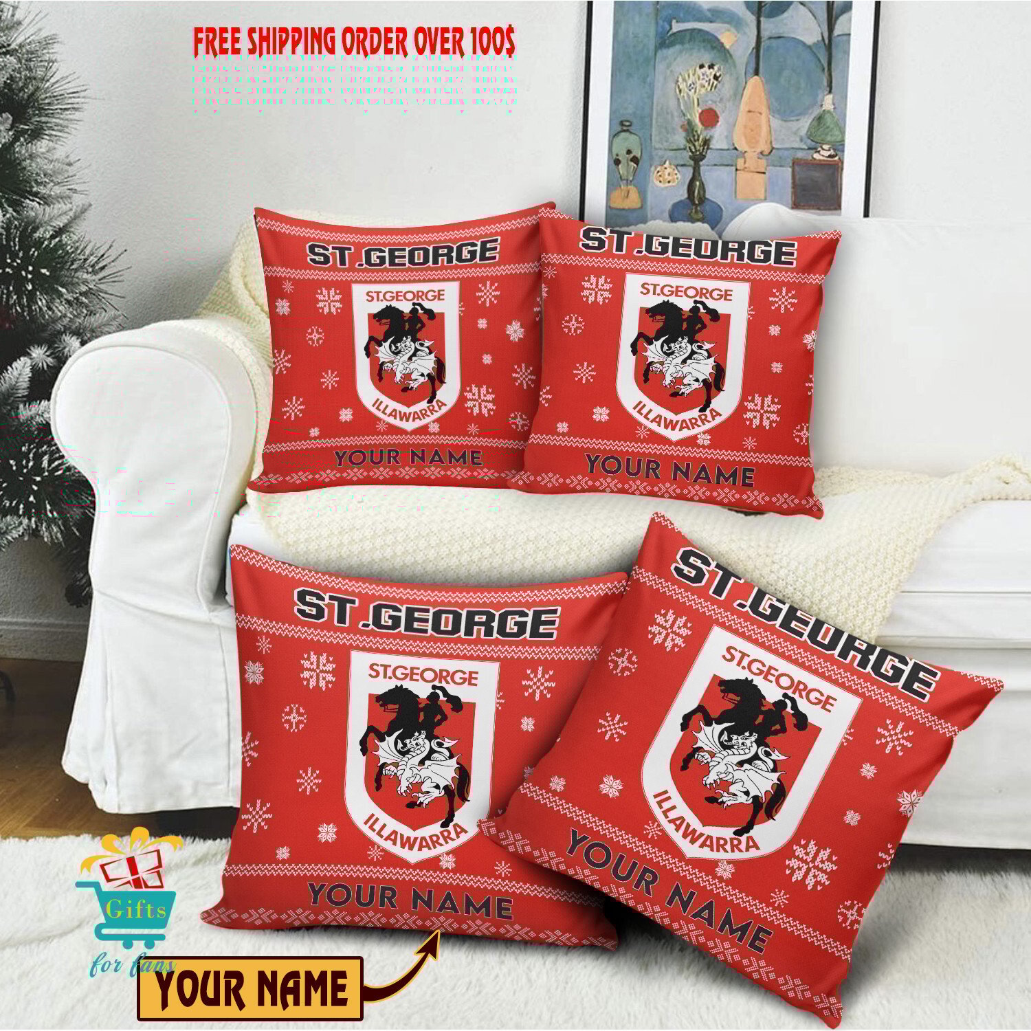 St. George Illawarra Dragons Custom Name Special Edition Square Pillow Case St. George Illawarra Dragons Custom Name Special Edition Square Pillow Case
