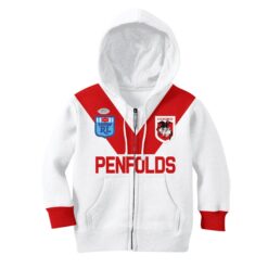 George Illawarra Dragons Custom Name Number 1989 Vintage Retro Jersey Kids Zip Up Hoodie