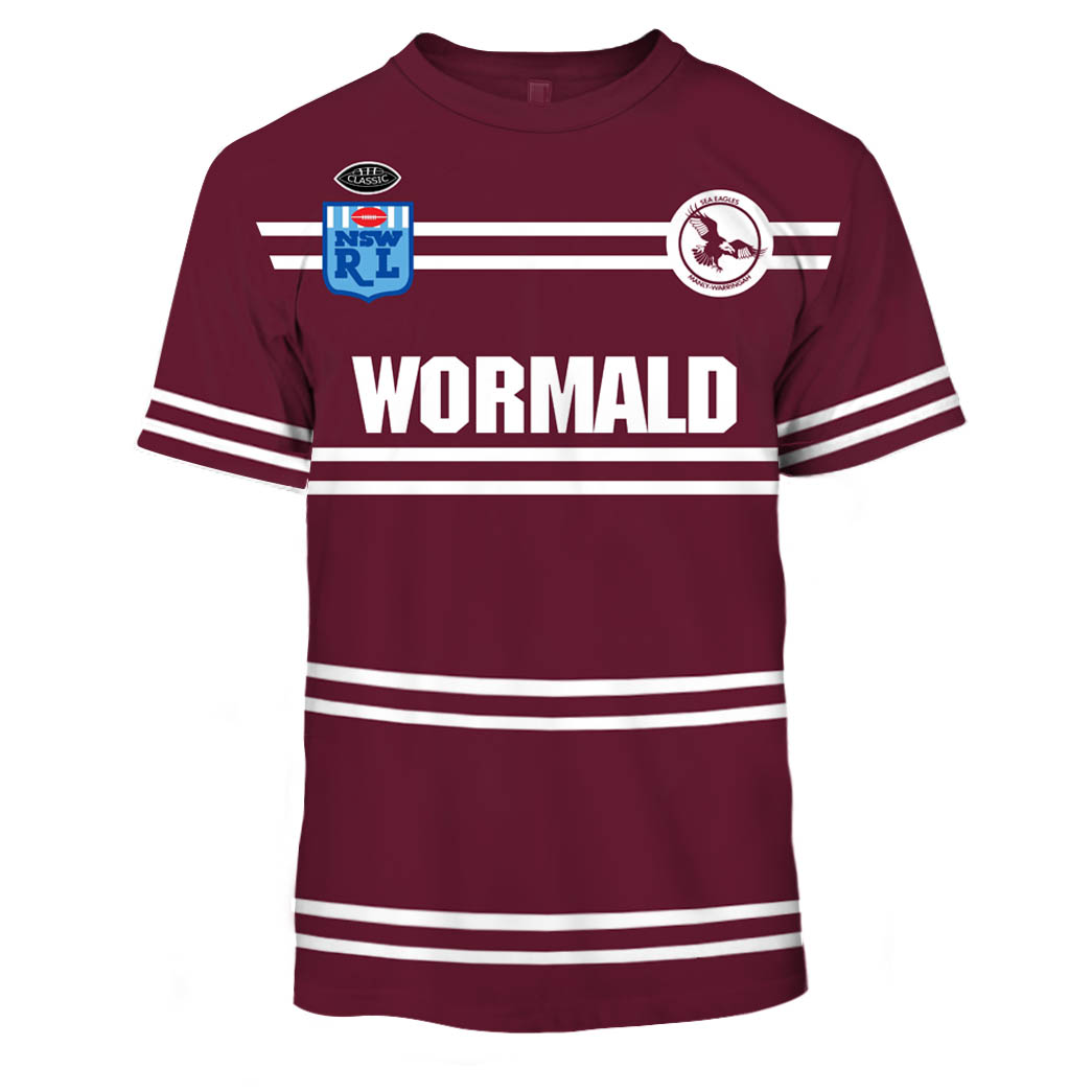 Manly Sea Eagles Custom Name Number 1987 Vintage Retro Jersey T-Shirt Manly Sea Eagles Custom Name Number 1987 Vintage Retro Jersey T-Shirt