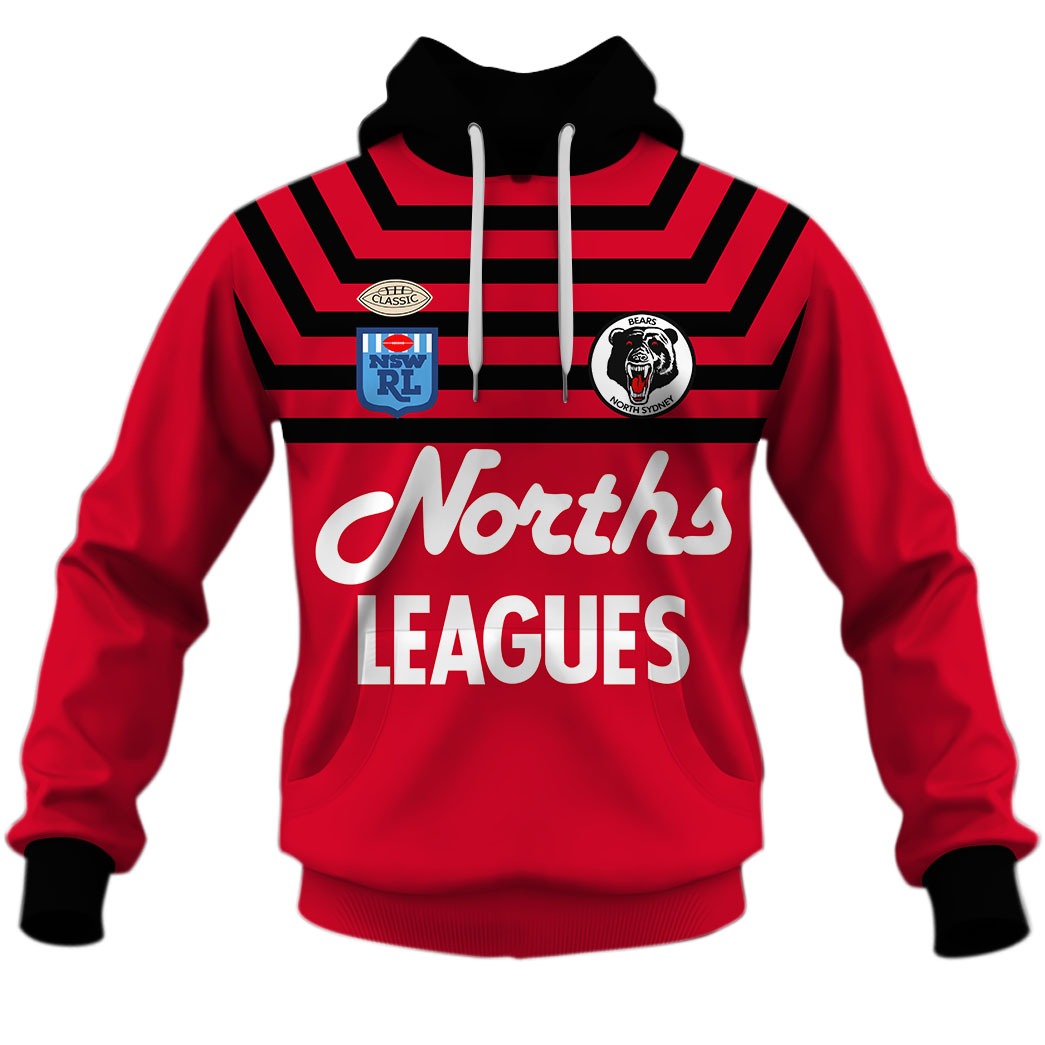 North Sydney Bears Custom Name Number 1989 Vintage Retro Jersey Pullover Hoodie North Sydney Bears Custom Name Number 1989 Vintage Retro Jersey Pullover Hoodie