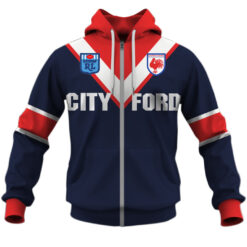 Sydney Roosters Custom Name Number 1980s Home Jersey Zip Up Hoodie