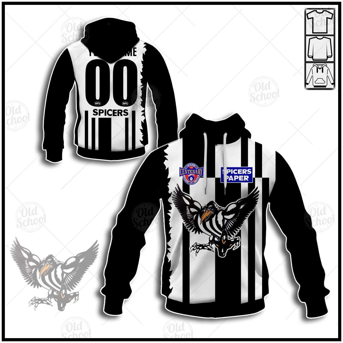Collingwood Magpies Custom Name Number Vintage Centenary 1996 Guernsey Pullover Hoodie Collingwood Magpies Custom Name Number Vintage Centenary 1996 Guernsey Pullover Hoodie
