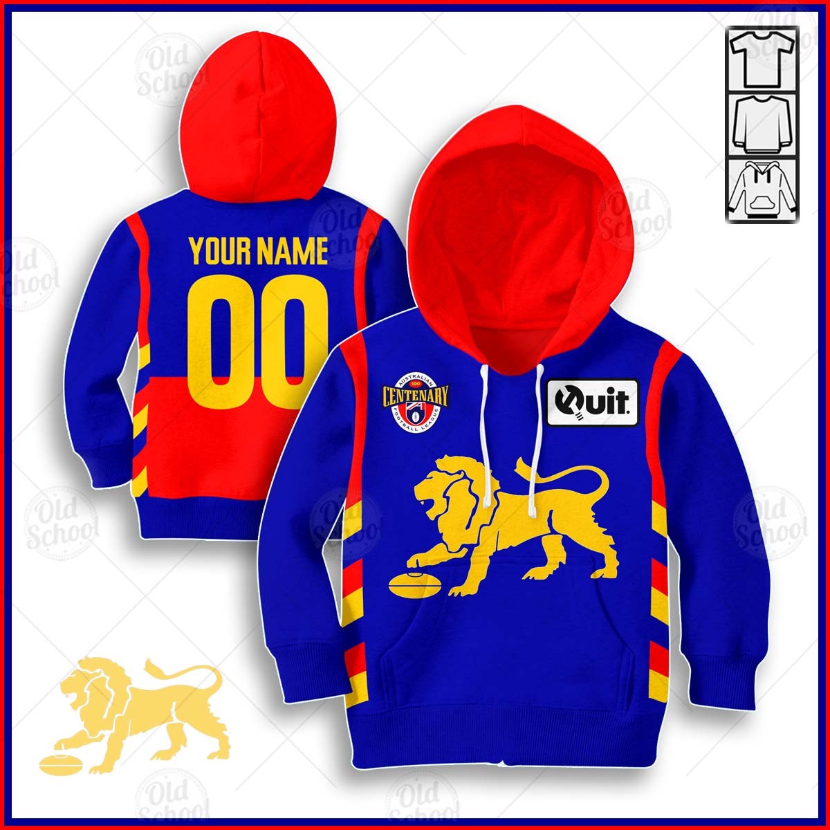 Fitzroy Lions Custom Name Number 1996 Pre-Season Vintage Guernsey Kids Pullover Hoodie Fitzroy Lions Custom Name Number 1996 Pre-Season Vintage Guernsey Kids Pullover Hoodie